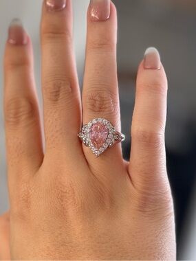 Elegant Pink Teardrop Halo Ring - Women Jewelry